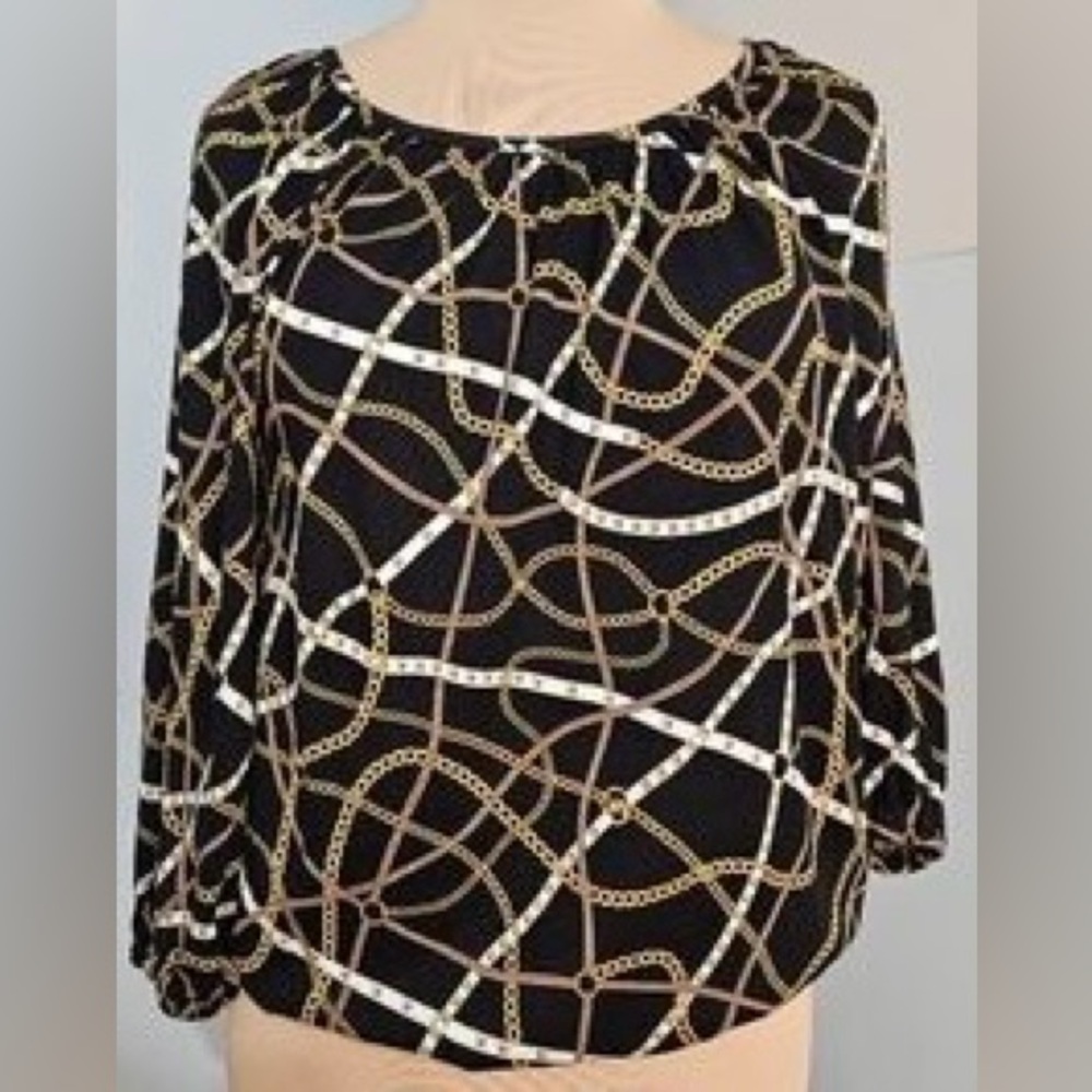 Michael Kors Black and Gold Chain Print Blouse